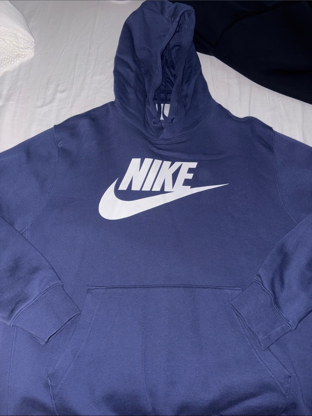 Nike Men's Dark Blue Hoodie with White Logo